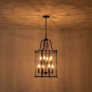LightFixturesUSA - Farmhouse Wide Clear Glass Cylinder Cage Pendant - Chandelier - Black -