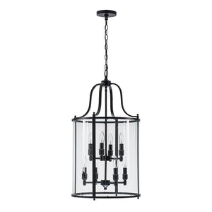 LightFixturesUSA - Farmhouse Wide Clear Glass Cylinder Cage Pendant - Chandelier - Black -