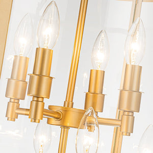 LightFixturesUSA - Farmhouse Wide Clear Glass Cylinder Cage Pendant - Chandelier - Brass -
