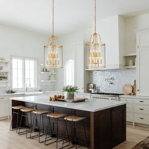 LightFixturesUSA - Farmhouse Wide Clear Glass Cylinder Cage Pendant - Chandelier - Brass -