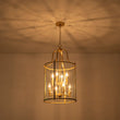 Load image into Gallery viewer, LightFixturesUSA - Farmhouse Wide Clear Glass Cylinder Cage Pendant - Chandelier - Brass -