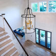 Load image into Gallery viewer, LightFixturesUSA - Farmhouse Wide Clear Glass Cylinder Cage Pendant - Chandelier - Brass -