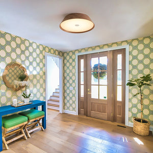 LightFixturesUSA - Farmhouse Wood Grain Dimmable LED Round Flush Mount Light - Ceiling Light - Walnut -