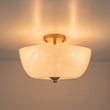 Load image into Gallery viewer, LightFixturesUSA - French 3 - Light White Clouded Glass Round Semi Flush Mount - Ceiling Light - Brass -