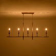 Load image into Gallery viewer, LightFixturesUSA - French Country 5 - Light Fabric Shade Candle Linear Island Chandelier - Chandelier - Brass -