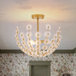 Load image into Gallery viewer, LightFixturesUSA - French Sculpture Brass Bloom Glass Floral Semi Flush Mount - Ceiling Light - Gold -