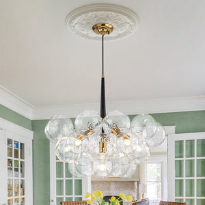 LightFixturesUSA - Funky Cluster Clear Faceted Glass Orb Bubble Chandelier - Chandelier - Black -