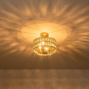 LightFixturesUSA-Glam 4-Light Drum Crystal Ceiling Light-Ceiling Light-Brass-