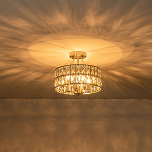 LightFixturesUSA-Glam 4-Light Drum Crystal Ceiling Light-Ceiling Light-Nickel-