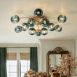 Load image into Gallery viewer, LightFixturesUSA - Glam Bloom 12 - Light Blue Glass Bubble Semi Flush Chandelier - Chandelier - Brass (Pre - Order) -