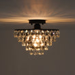 Load image into Gallery viewer, LightFixturesUSA - Glam Faceted Crystal Round Tiered Semi Flush Mount Light - Ceiling Light - Black -