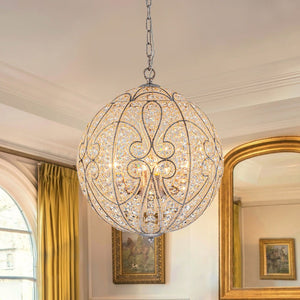 LightFixturesUSA - Glam Shabby Chic Crystal Globe Chandelier Distressed Silver - Chandelier - 6 - Lt -