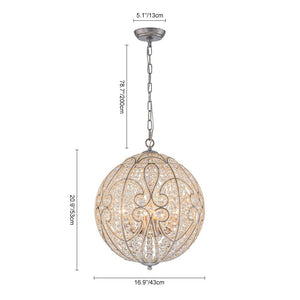 LightFixturesUSA - Glam Shabby Chic Crystal Globe Chandelier Distressed Silver - Chandelier - 6 - Lt -