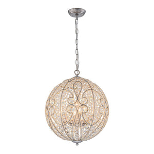 LightFixturesUSA - Glam Shabby Chic Crystal Globe Chandelier Distressed Silver - Chandelier - 6 - Lt -
