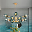 Load image into Gallery viewer, LightFixturesUSA - Glam Tiered Blue Glass Globe Bubble Sputnik Chandelier - Chandelier - Brass -