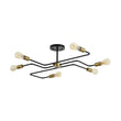 Load image into Gallery viewer, LightFixturesUSA - Industrial 6 - Light Pipeline Sputnik Semi Flush Mount - Ceiling Light - Black + Brass -