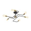 Load image into Gallery viewer, LightFixturesUSA - Industrial 6 - Light Pipeline Sputnik Semi Flush Mount - Ceiling Light - Black + Brass -