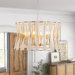 Load image into Gallery viewer, LightFixturesUSA-Ivory Woven Brass Open Drum Pendant Light-Chandelier-Ivory-