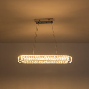 LightFixturesUSA - Luxe Chrome Crystal Dimmable LED Oval Halo Island Pendant - Chandelier - Chrome -