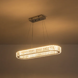 LightFixturesUSA - Luxe Chrome Crystal Dimmable LED Oval Halo Island Pendant - Chandelier - Chrome -