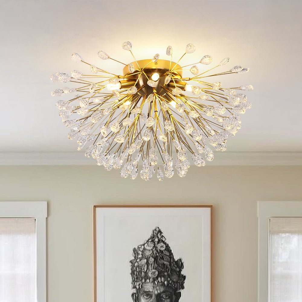 Luxury Glam Bloom Dandelion Crystal Semi Flush Mount