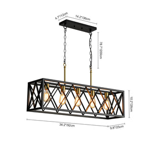 LightFixturesUSA - Matte Black 5 - Light Cross Framed Box Kitchen Island Chandelier - Chandelier - Black -