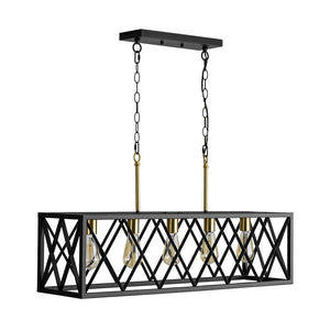 LightFixturesUSA - Matte Black 5 - Light Cross Framed Box Kitchen Island Chandelier - Chandelier - Black -