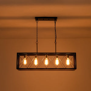 LightFixturesUSA - Matte Black 5 - Light Cross Framed Box Kitchen Island Chandelier - Chandelier - Black -