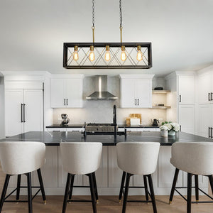 LightFixturesUSA - Matte Black 5 - Light Cross Framed Box Kitchen Island Chandelier - Chandelier - Black -