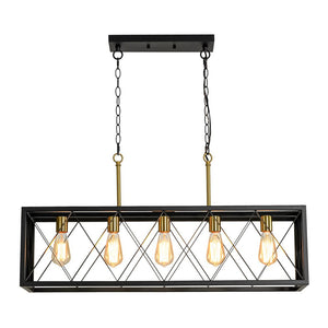 LightFixturesUSA - Matte Black 5 - Light Cross Framed Box Kitchen Island Chandelier - Chandelier - Black -