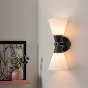 LightFixturesUSA - Mid - Century 2 - Light Up Down Opal Glass Cone Wall Sconce - Wall Sconce - Black -