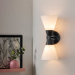 Load image into Gallery viewer, LightFixturesUSA - Mid - Century 2 - Light Up Down Opal Glass Cone Wall Sconce - Wall Sconce - Black -
