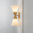 Load image into Gallery viewer, LightFixturesUSA - Mid - Century 2 - Light Up Down Opal Glass Cone Wall Sconce - Wall Sconce - Black -