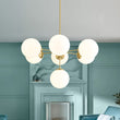Load image into Gallery viewer, LightFixturesUSA - Mid - Century 7 - light Brass Opal Glass Globe Sputnik Chandelier - Chandelier - Brass -
