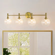 Load image into Gallery viewer, LightFixturesUSA - Mid - Century Brass 4 - Light Glass Globe Vanity Sconce - Wall Sconce - Clear Glass -