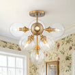 Load image into Gallery viewer, LightFixturesUSA - Mid - Century Brass Glass Bubble Tiered Semi Flush Chandelier - Chandelier - Brass -