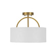 Load image into Gallery viewer, LightFixturesUSA - Mid - Century Brass Wide Linen Drum Semi Flush Mount - Ceiling Light - Brass -