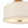 Load image into Gallery viewer, LightFixturesUSA - Mid - Century Brass Wide Linen Drum Semi Flush Mount - Ceiling Light - Brass -