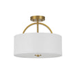 Load image into Gallery viewer, LightFixturesUSA - Mid - Century Brass Wide Linen Drum Semi Flush Mount - Ceiling Light - Brass -