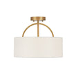 Load image into Gallery viewer, LightFixturesUSA - Mid - Century Brass Wide Linen Drum Semi Flush Mount - Ceiling Light - Brass -