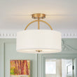 Load image into Gallery viewer, LightFixturesUSA - Mid - Century Brass Wide Linen Drum Semi Flush Mount - Ceiling Light - Brass -