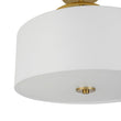 Load image into Gallery viewer, LightFixturesUSA - Mid - Century Brass Wide Linen Drum Semi Flush Mount - Ceiling Light - Brass -