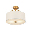 Load image into Gallery viewer, LightFixturesUSA - Mid - Century Brass Wide Linen Drum Semi Flush Mount - Ceiling Light - Brass -