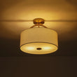 Load image into Gallery viewer, LightFixturesUSA - Mid - Century Brass Wide Linen Drum Semi Flush Mount - Ceiling Light - Brass -