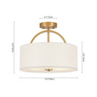 Load image into Gallery viewer, LightFixturesUSA - Mid - Century Brass Wide Linen Drum Semi Flush Mount - Ceiling Light - Brass -