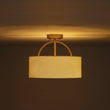 Load image into Gallery viewer, LightFixturesUSA - Mid - Century Brass Wide Linen Drum Semi Flush Mount - Ceiling Light - Brass -