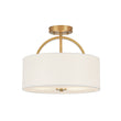 Load image into Gallery viewer, LightFixturesUSA - Mid - Century Brass Wide Linen Drum Semi Flush Mount - Ceiling Light - Brass -