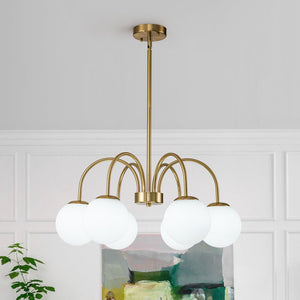 LightFixturesUSA-Mid-Century Frosted Glass Globe Bubble Round Chandelier-Chandelier-6-Lt-Brass