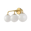 Load image into Gallery viewer, LightFixturesUSA - Mid - century Shine Opal Glass Globe Brass Vanity Light - Wall Sconce - 3 - Lt -