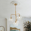 Load image into Gallery viewer, LightFixturesUSA - Modern 4 - Light Clear Glass Bubble Hanging Sputnik Chandelier - Chandelier - Brass -